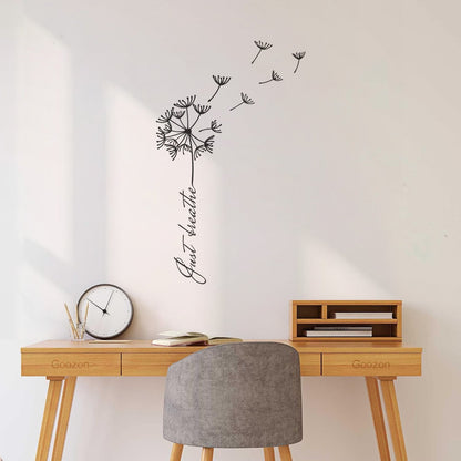 Mural And Wall Vinyl Decal Phrase Just Breathe Meditation Dandelion Waterproof
