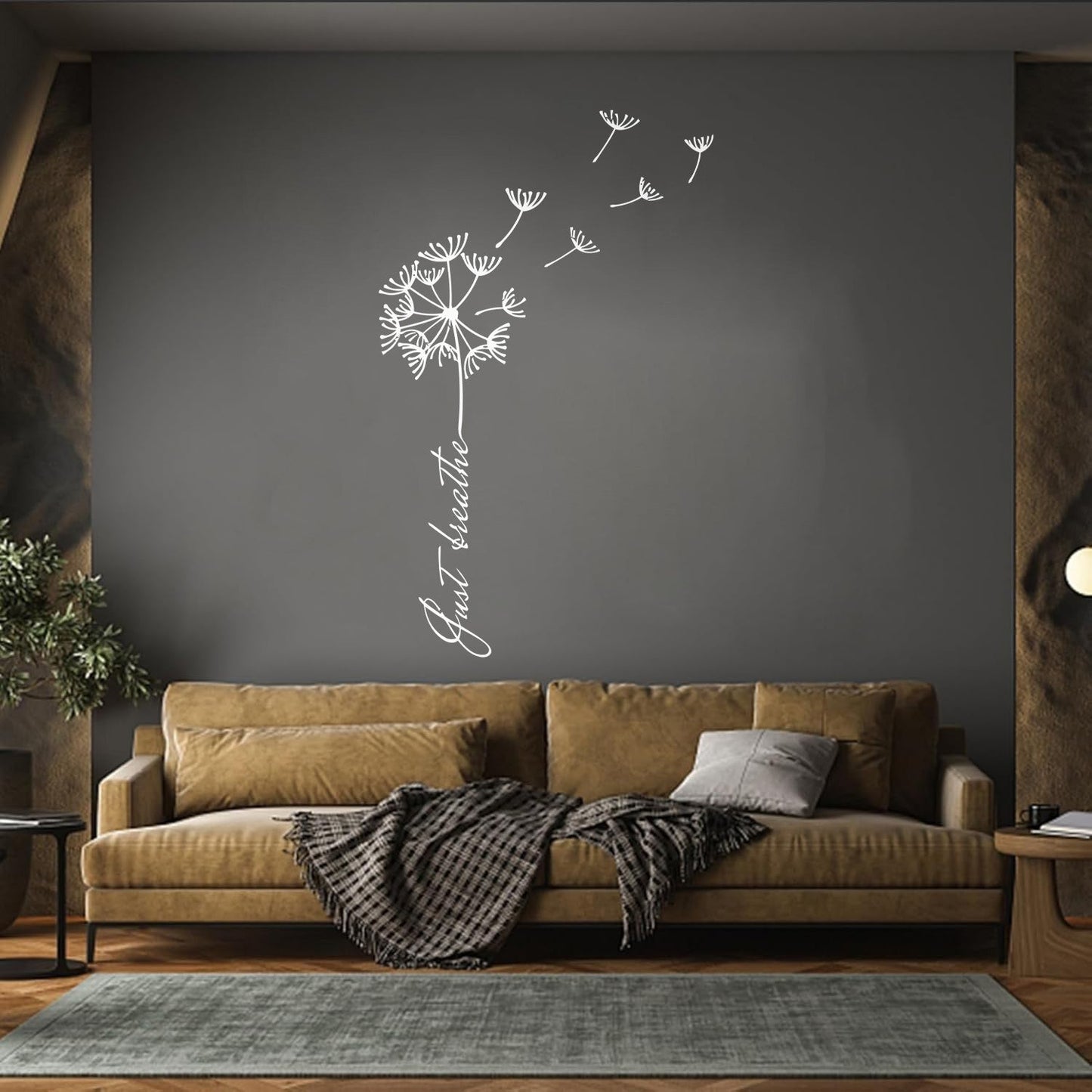 Mural And Wall Vinyl Decal Phrase Just Breathe Meditation Dandelion Waterproof