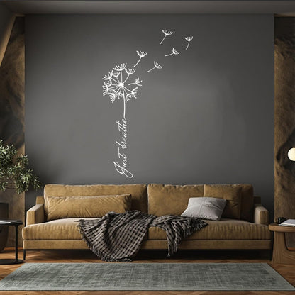 Mural And Wall Vinyl Decal Phrase Just Breathe Meditation Dandelion Waterproof