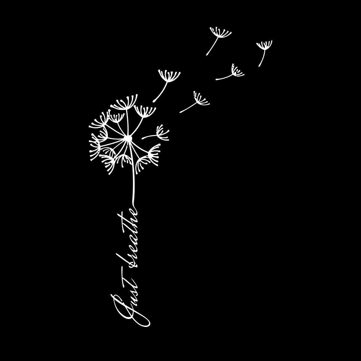 Mural And Wall Vinyl Decal Phrase Just Breathe Meditation Dandelion Waterproof