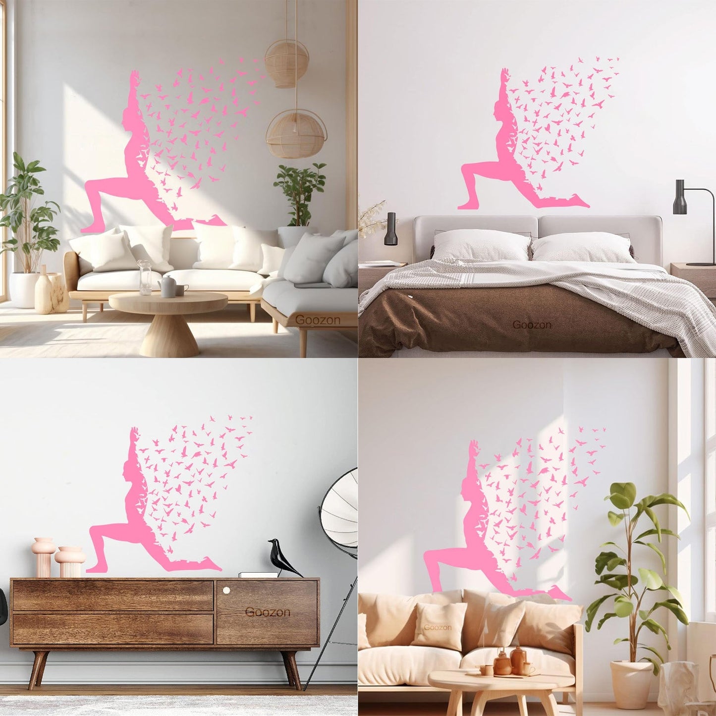 Wall Stickers Paster Paper Yoga Pose With Birds Flying Human Body Yoga Poster Art Mural Painting