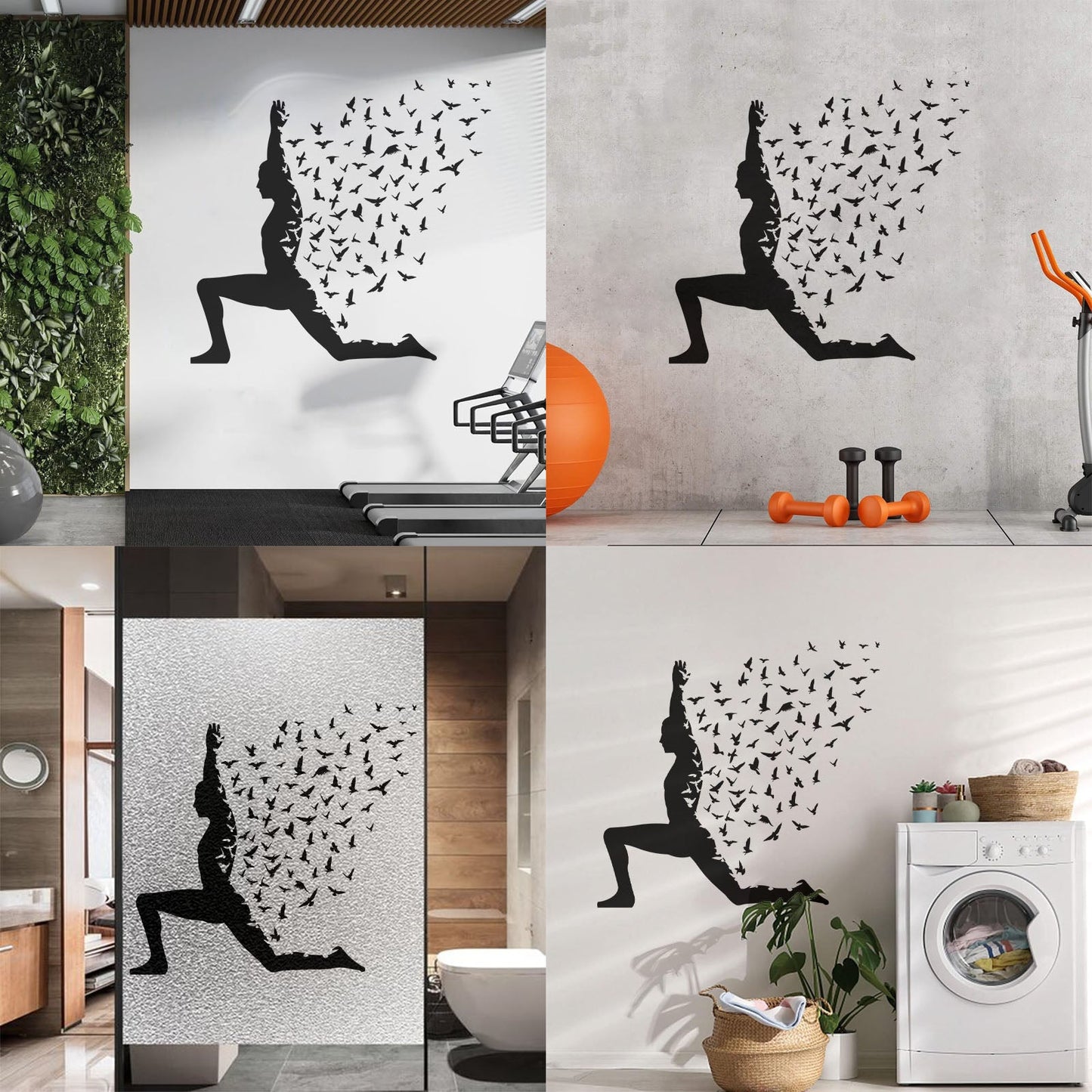 Wall Stickers Paster Paper Yoga Pose With Birds Flying Human Body Yoga Poster Art Mural Painting