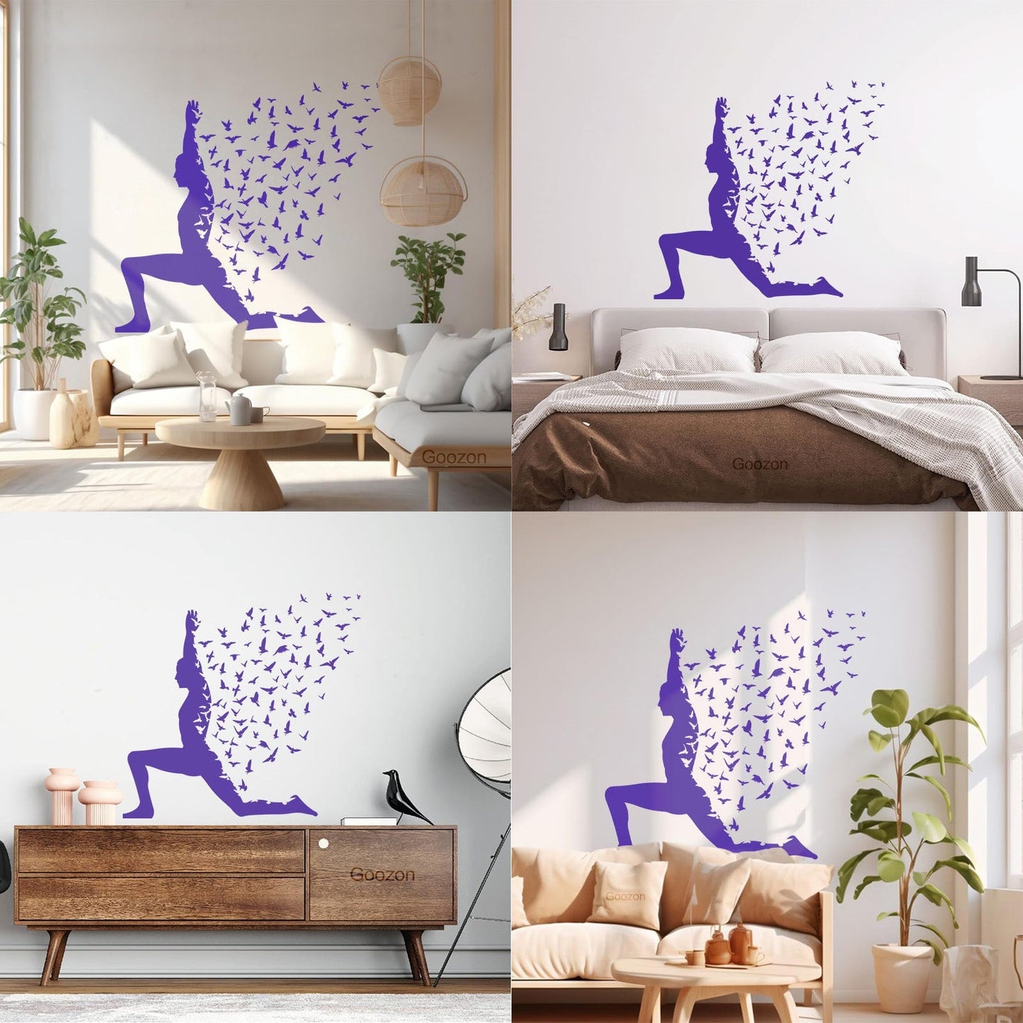 Wall Stickers Paster Paper Yoga Pose With Birds Flying Human Body Yoga Poster Art Mural Painting