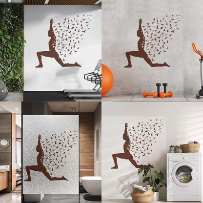 Wall Stickers Paster Paper Yoga Pose With Birds Flying Human Body Yoga Poster Art Mural Painting