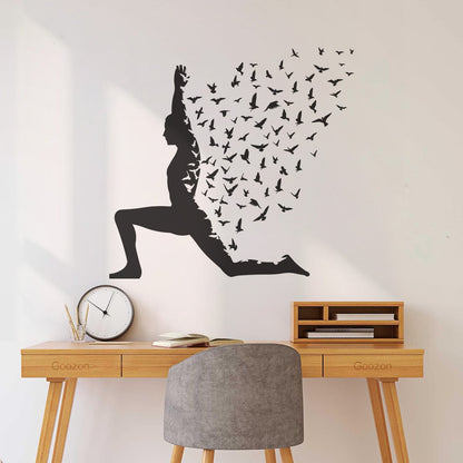 Wall Stickers Paster Paper Yoga Pose With Birds Flying Human Body Yoga Poster Art Mural Painting