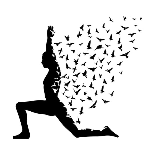 Wall Stickers Paster Paper Yoga Pose With Birds Flying Human Body Yoga Poster Art Mural Painting