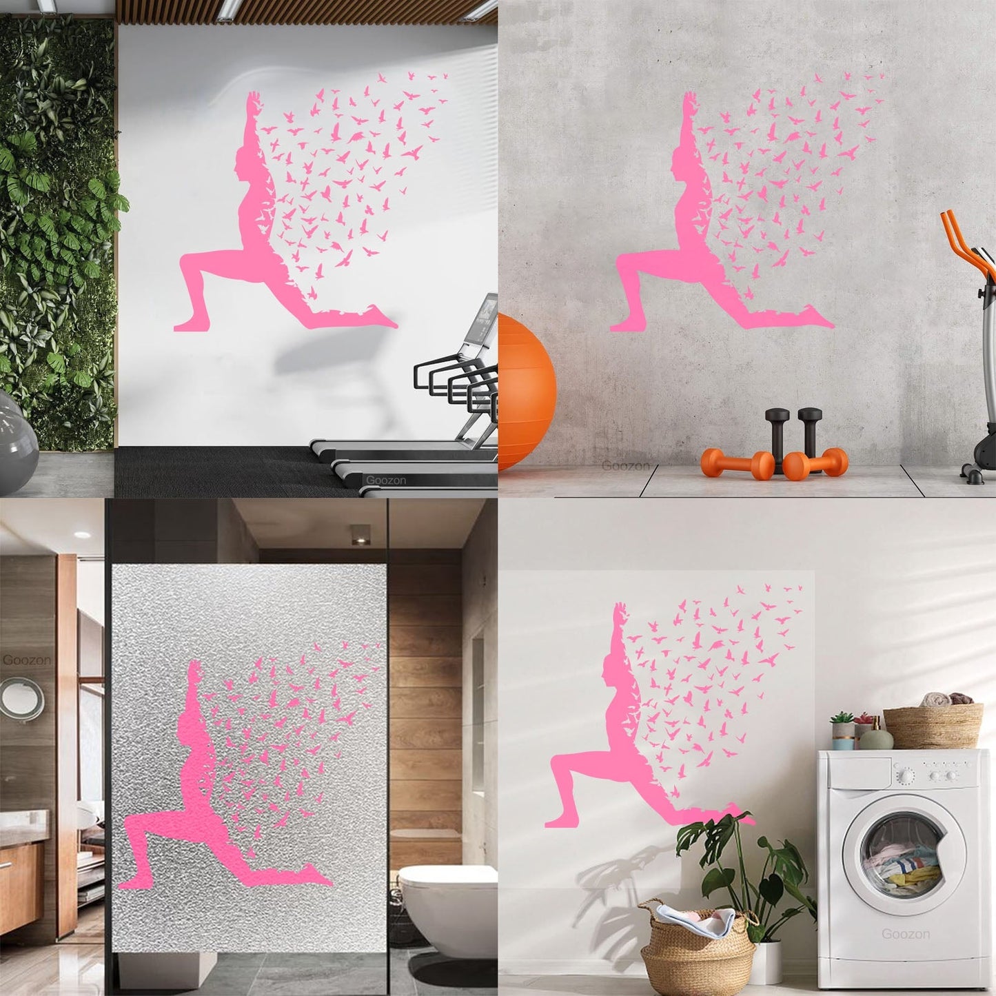 Wall Stickers Paster Paper Yoga Pose With Birds Flying Human Body Yoga Poster Art Mural Painting