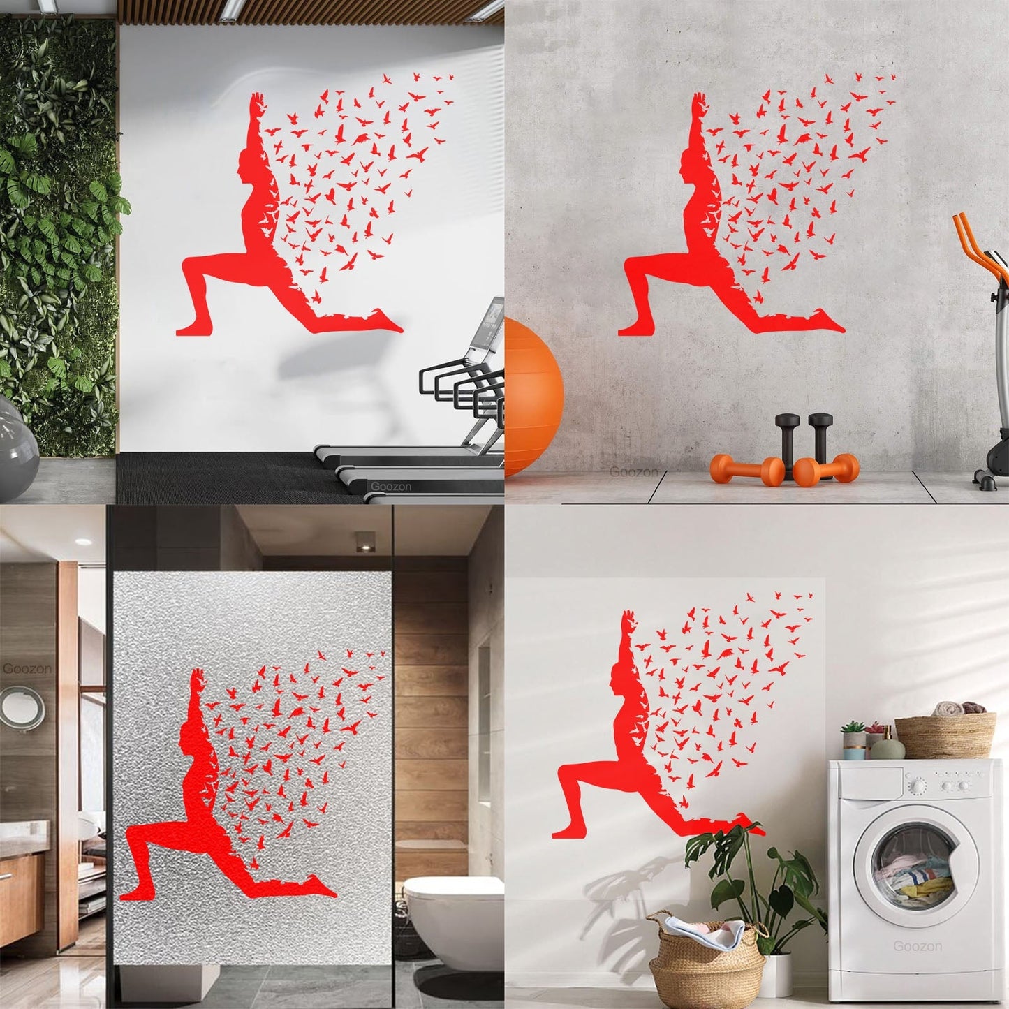 Wall Stickers Paster Paper Yoga Pose With Birds Flying Human Body Yoga Poster Art Mural Painting