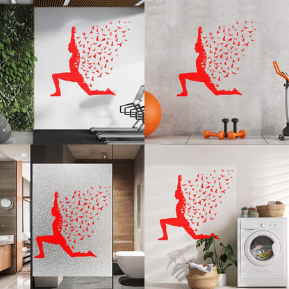 Wall Stickers Paster Paper Yoga Pose With Birds Flying Human Body Yoga Poster Art Mural Painting
