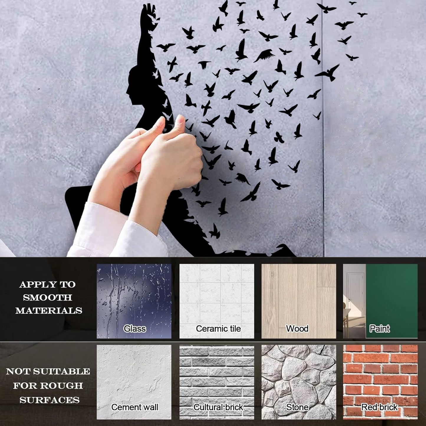 Wall Stickers Paster Paper Yoga Pose With Birds Flying Human Body Yoga Poster Art Mural Painting