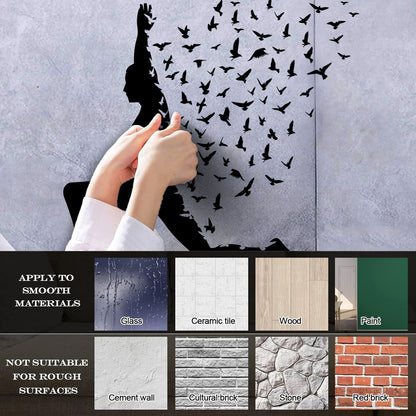 Wall Stickers Paster Paper Yoga Pose With Birds Flying Human Body Yoga Poster Art Mural Painting