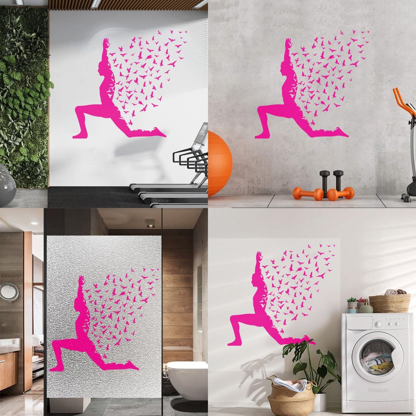 Wall Stickers Paster Paper Yoga Pose With Birds Flying Human Body Yoga Poster Art Mural Painting