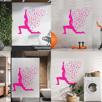 Wall Stickers Paster Paper Yoga Pose With Birds Flying Human Body Yoga Poster Art Mural Painting