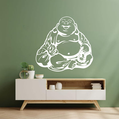 Wall Vinyl Sticker Decor Smiling Chinese God Good Luck Symbol Funny Multiple Size Options