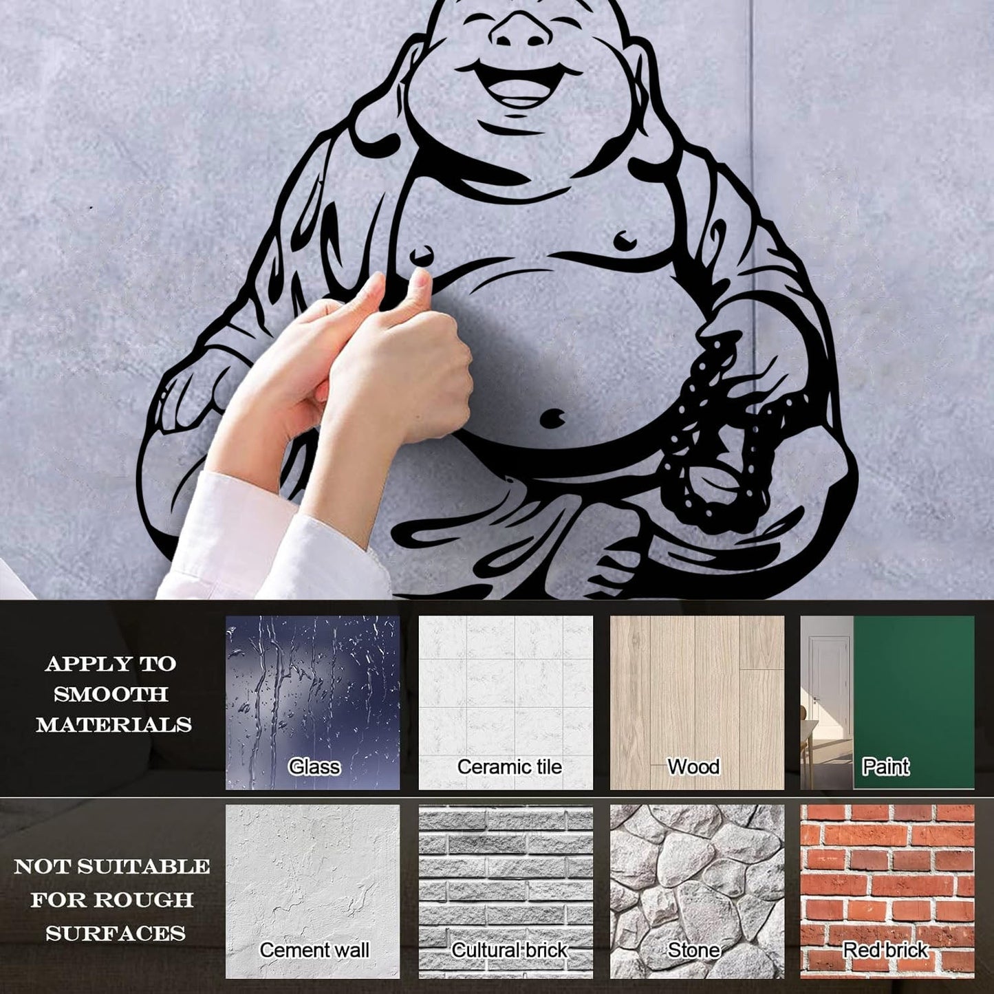 Wall Vinyl Sticker Decor Smiling Chinese God Good Luck Symbol Funny Multiple Size Options