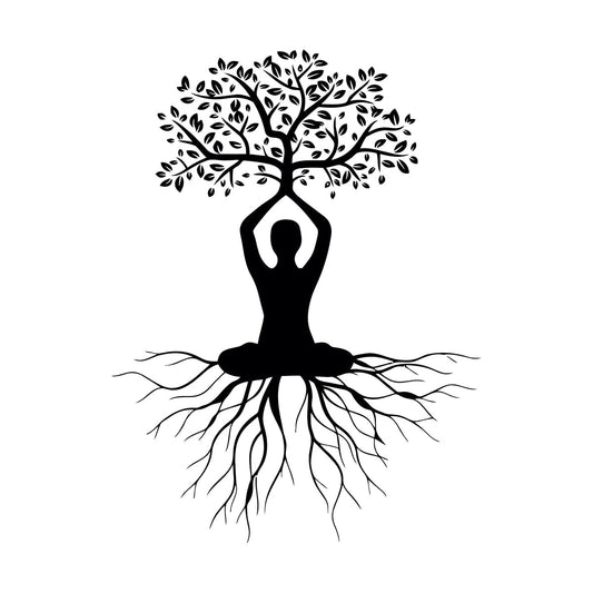 Engraving Stickers Tree Leaves Roots Meditation Man Lotus Pose Yoga Art Decoration