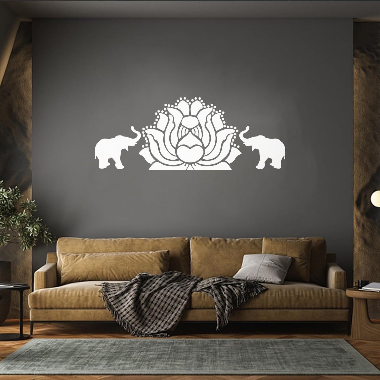 Fine Carving Stickers Elephants Lotus Animal Yoga Budda Meditation Easy Installation