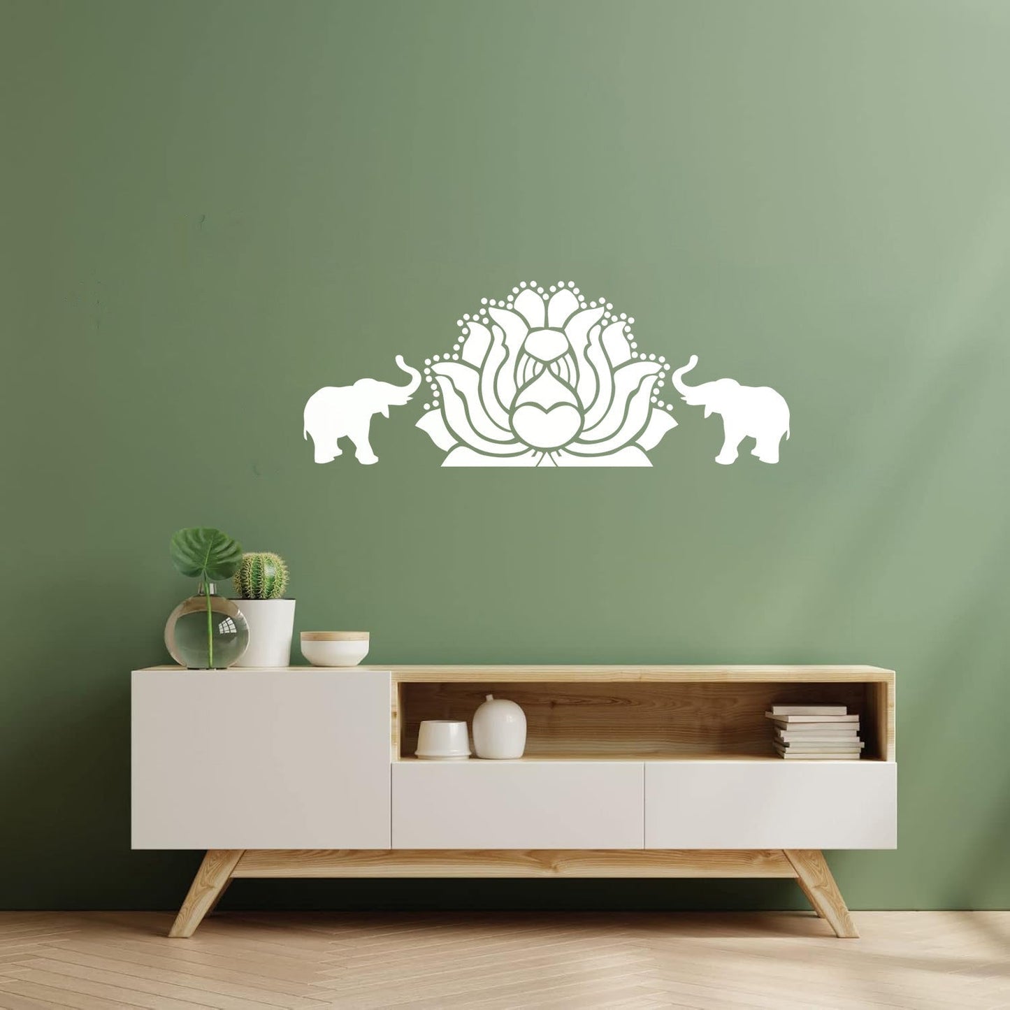 Fine Carving Stickers Elephants Lotus Animal Yoga Budda Meditation Easy Installation
