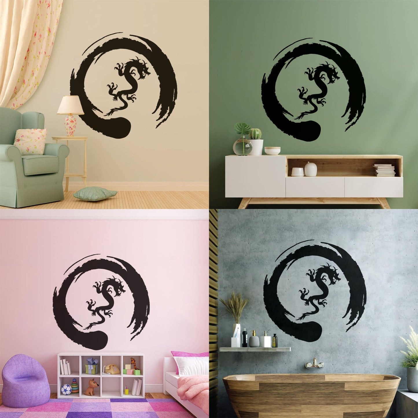 Asian Dragon Circle Enso Buddhism Vinyl Wall Stickers Waterproof