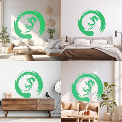 Asian Dragon Circle Enso Buddhism Vinyl Wall Stickers Waterproof