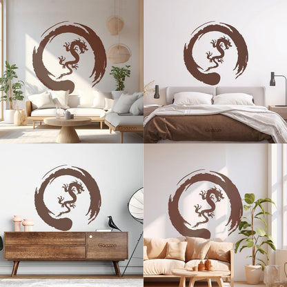 Asian Dragon Circle Enso Buddhism Vinyl Wall Stickers Waterproof