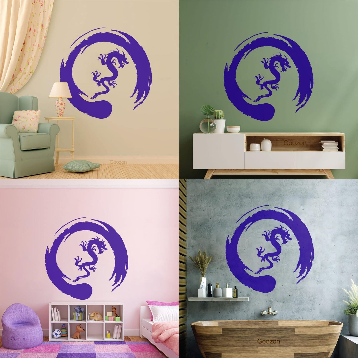 Asian Dragon Circle Enso Buddhism Vinyl Wall Stickers Waterproof
