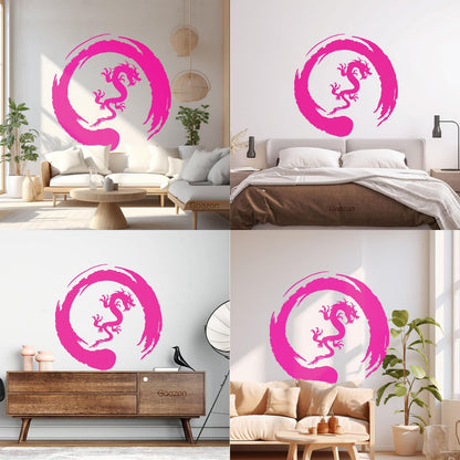 Asian Dragon Circle Enso Buddhism Vinyl Wall Stickers Waterproof