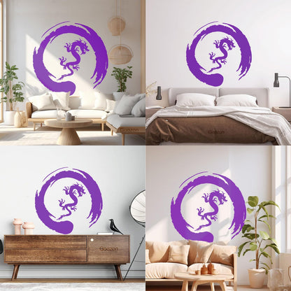 Asian Dragon Circle Enso Buddhism Vinyl Wall Stickers Waterproof