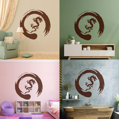 Asian Dragon Circle Enso Buddhism Vinyl Wall Stickers Waterproof