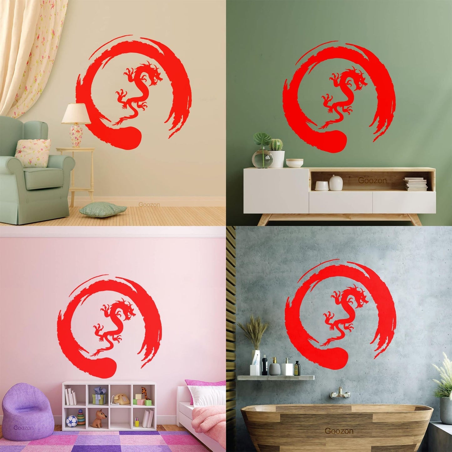 Asian Dragon Circle Enso Buddhism Vinyl Wall Stickers Waterproof