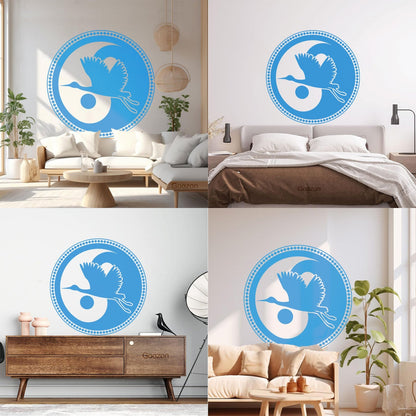 Wall Decals Asian Japanese Bird Crane Yin Yang Symbol Buddhism It Won'T Fall Off