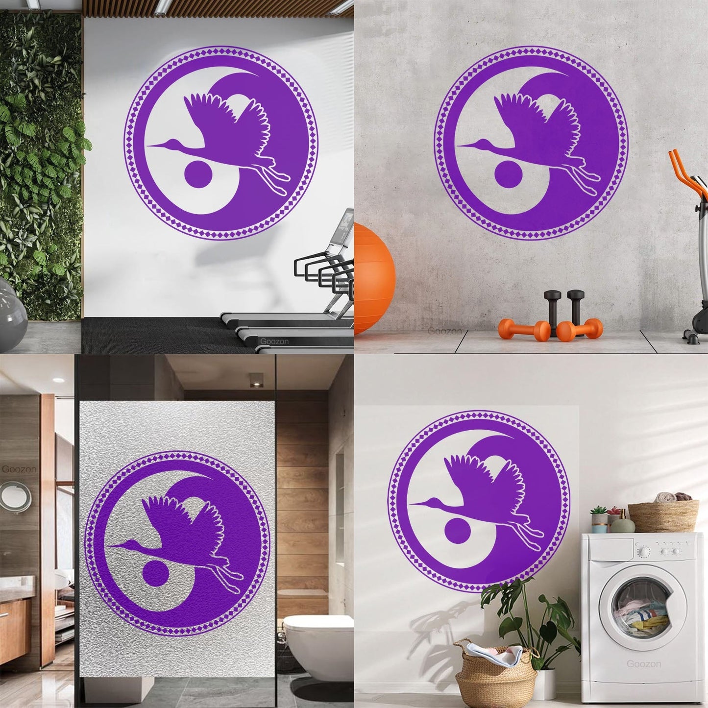 Wall Decals Asian Japanese Bird Crane Yin Yang Symbol Buddhism It Won'T Fall Off