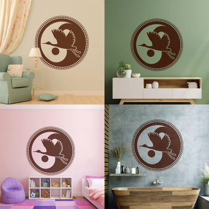 Wall Decals Asian Japanese Bird Crane Yin Yang Symbol Buddhism It Won'T Fall Off