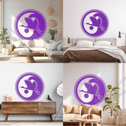 Wall Decals Asian Japanese Bird Crane Yin Yang Symbol Buddhism It Won'T Fall Off