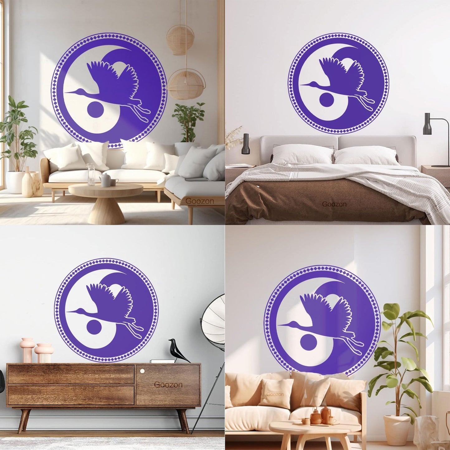 Wall Decals Asian Japanese Bird Crane Yin Yang Symbol Buddhism It Won'T Fall Off