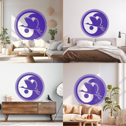 Wall Decals Asian Japanese Bird Crane Yin Yang Symbol Buddhism It Won'T Fall Off
