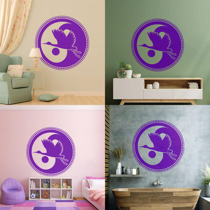Wall Decals Asian Japanese Bird Crane Yin Yang Symbol Buddhism It Won'T Fall Off