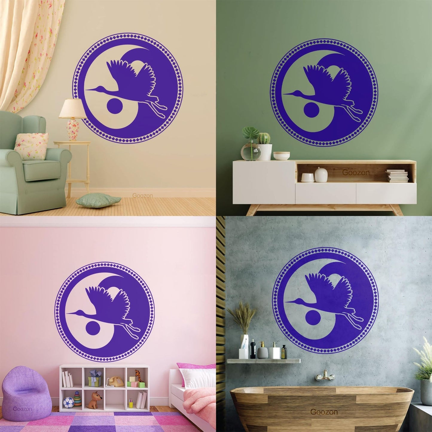 Wall Decals Asian Japanese Bird Crane Yin Yang Symbol Buddhism It Won'T Fall Off