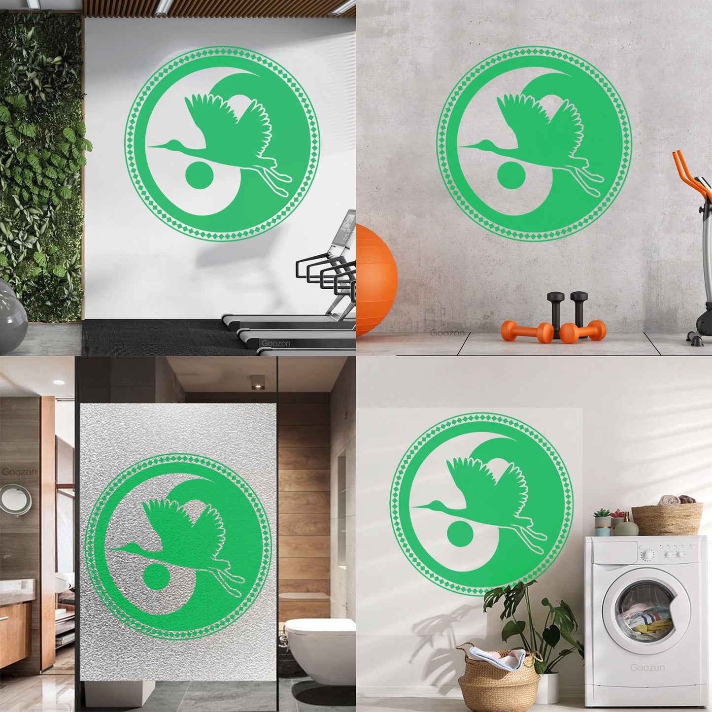 Wall Decals Asian Japanese Bird Crane Yin Yang Symbol Buddhism It Won'T Fall Off