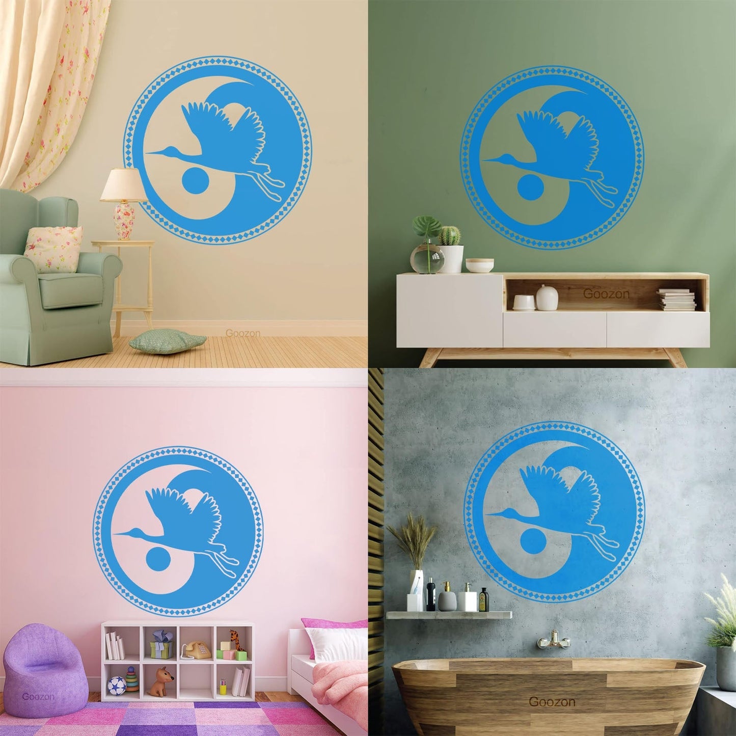 Wall Decals Asian Japanese Bird Crane Yin Yang Symbol Buddhism It Won'T Fall Off