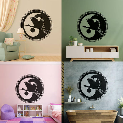 Wall Decals Asian Japanese Bird Crane Yin Yang Symbol Buddhism It Won'T Fall Off