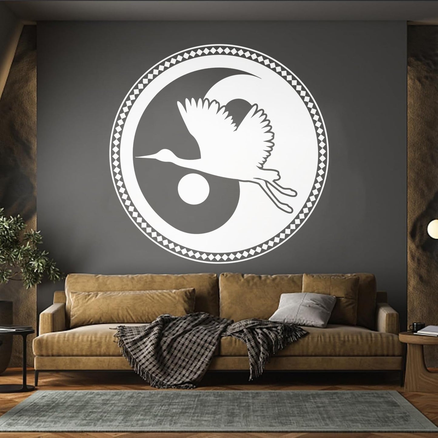 Wall Decals Asian Japanese Bird Crane Yin Yang Symbol Buddhism It Won'T Fall Off