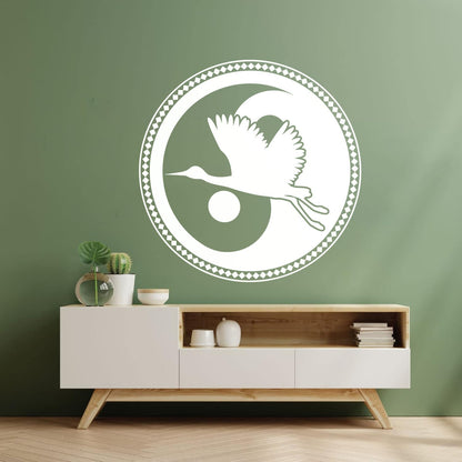 Wall Decals Asian Japanese Bird Crane Yin Yang Symbol Buddhism It Won'T Fall Off