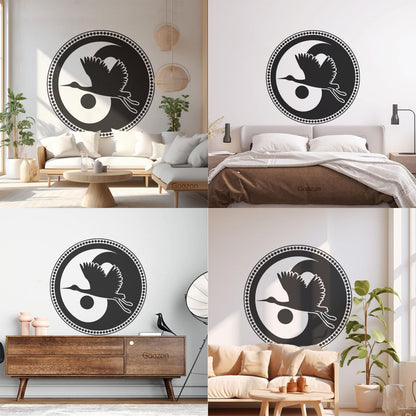 Wall Decals Asian Japanese Bird Crane Yin Yang Symbol Buddhism It Won'T Fall Off