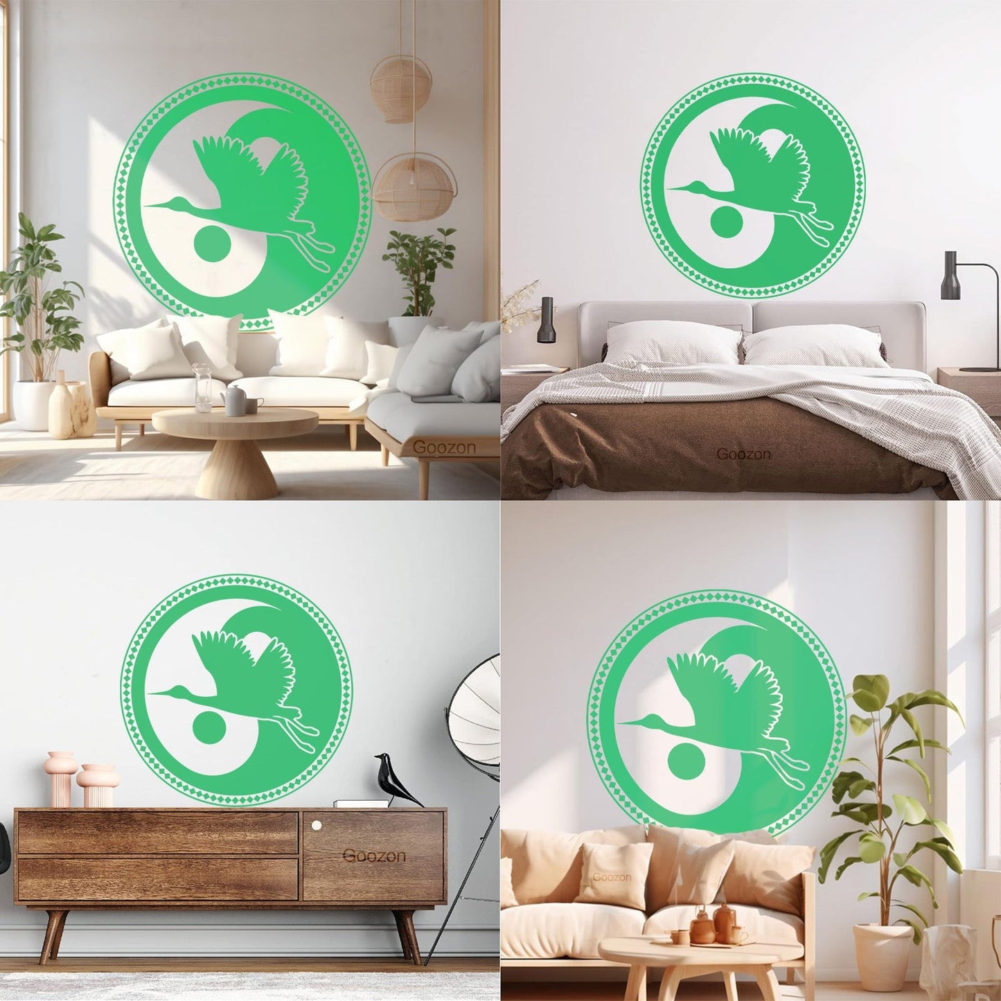 Wall Decals Asian Japanese Bird Crane Yin Yang Symbol Buddhism It Won'T Fall Off