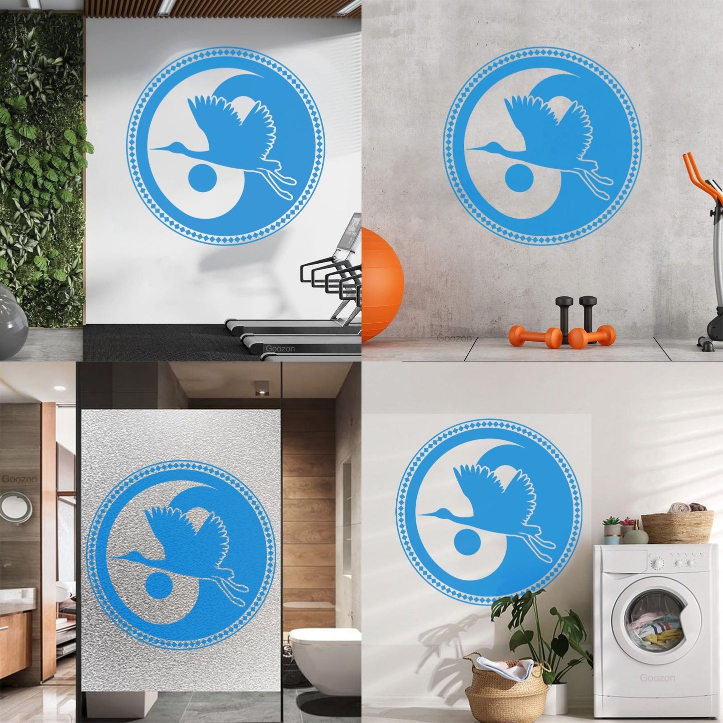 Wall Decals Asian Japanese Bird Crane Yin Yang Symbol Buddhism It Won'T Fall Off