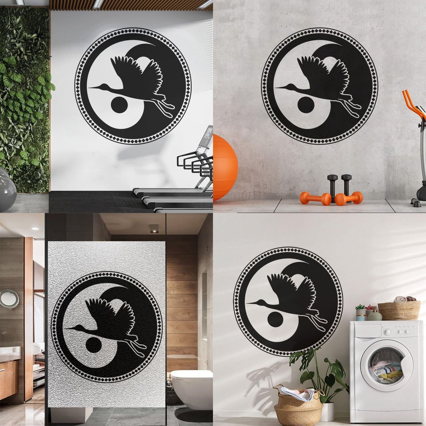 Wall Decals Asian Japanese Bird Crane Yin Yang Symbol Buddhism It Won'T Fall Off