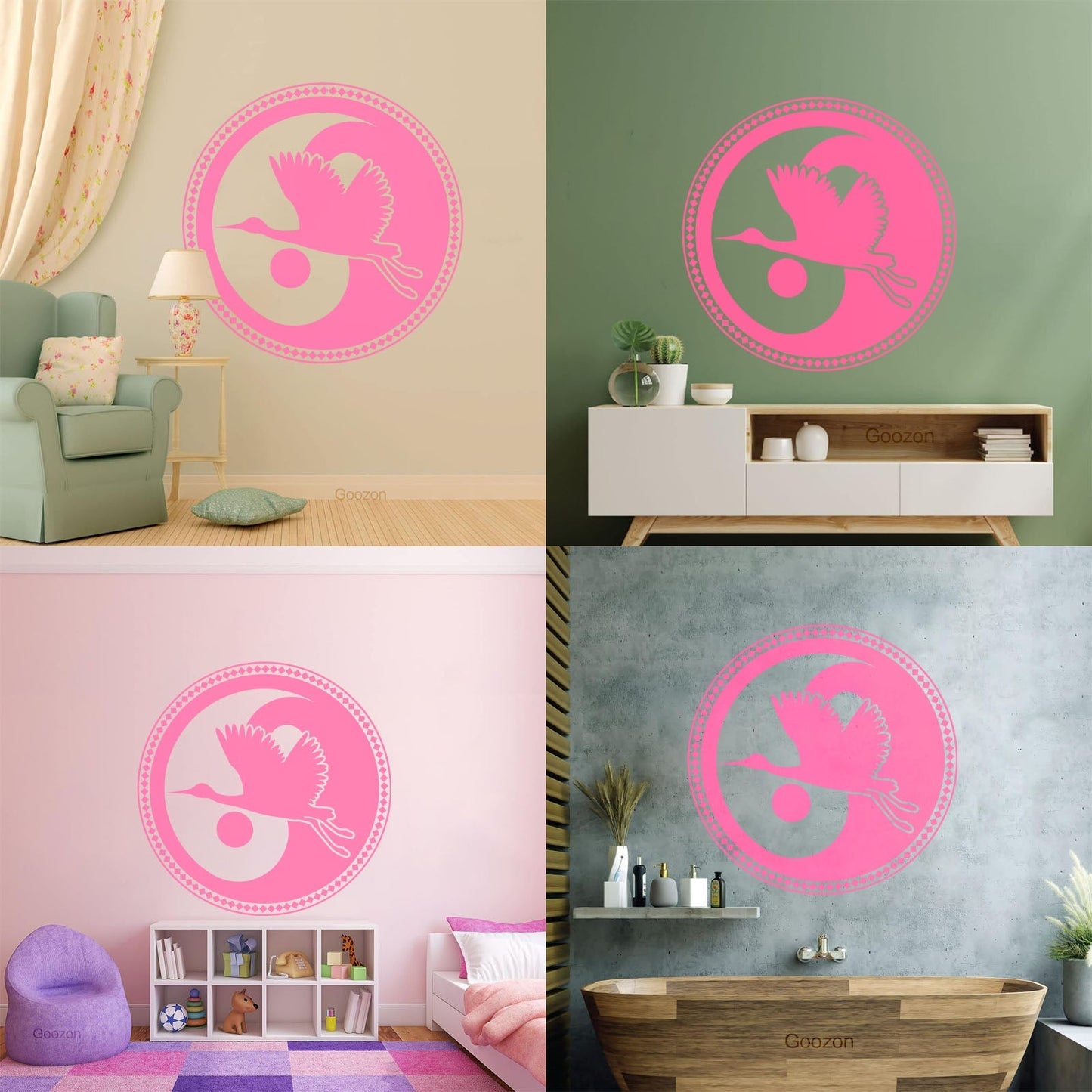 Wall Decals Asian Japanese Bird Crane Yin Yang Symbol Buddhism It Won'T Fall Off
