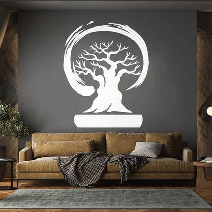 Wall Stickers Paster Paper Bonsai Tree Enso Circle Zen Asian Style Wall Beautification