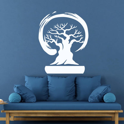 Wall Stickers Paster Paper Bonsai Tree Enso Circle Zen Asian Style Wall Beautification